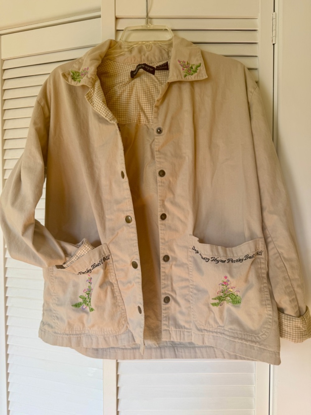 Women's Beige Garden Embroidered Cotton Jacket Eagles Eye size S